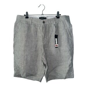 Bloomingdales Mens Gray Houndstooth Linen Shorts, Size 33